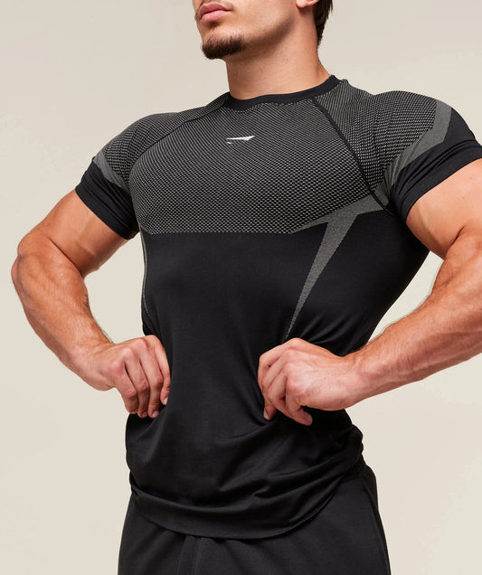 "Camiseta deportiva masculina transpirable de manga corta para ejercicio y running"