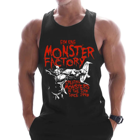 "Camiseta sin mangas fitness hombre negra - Vista frontal tank top algodón"